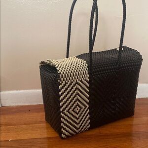 Cream and Black Geometric Pattern Tote Bag